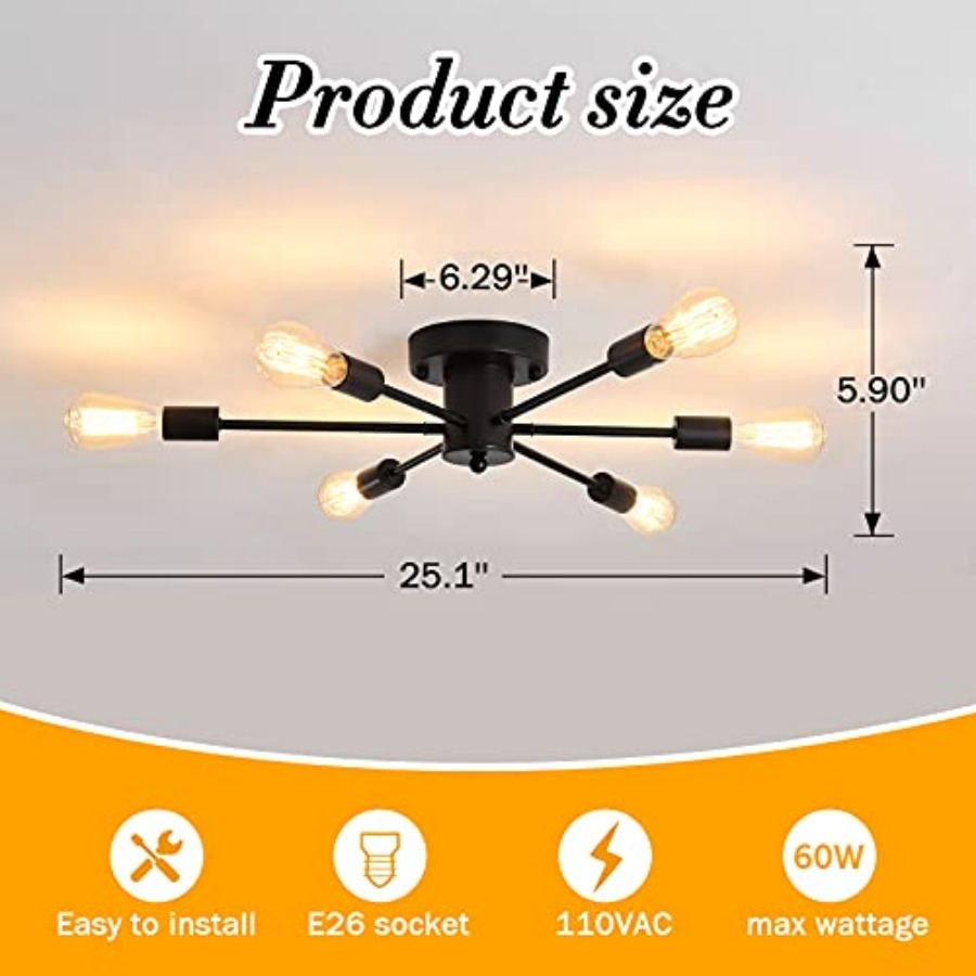 6 Lights Sputnik Semi Flush Mo - Farming & Agriculture Word Stacks 评论和价格