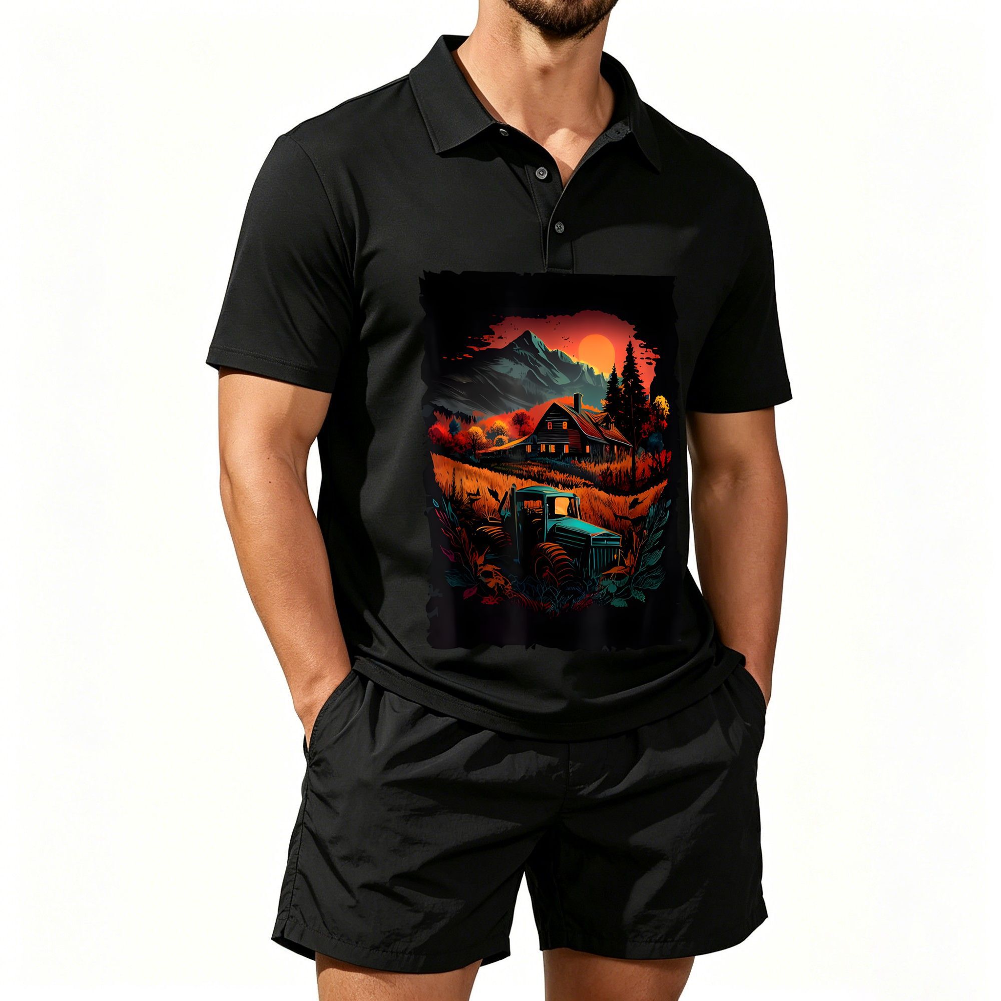 Men's Polo Shirt and Beach Sho - Farming & Agriculture Word Stacks 评论和价格